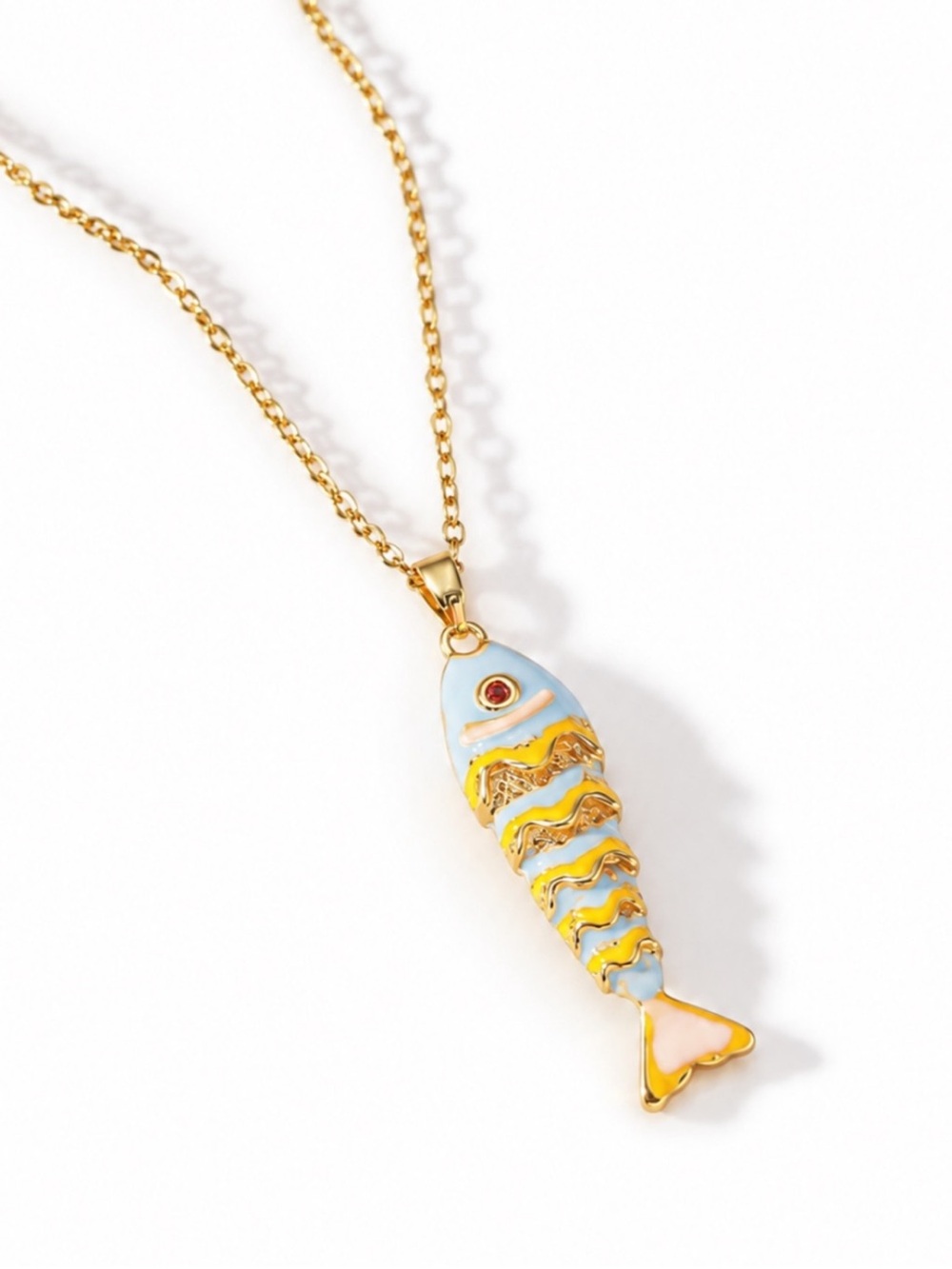 New! Coastal Gold Light Blue Fish Sardine Necklace NWOT (1002)